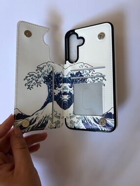 White Card Wallet Phone Case with Blue Wave- Samsung Galaxy A15 5G